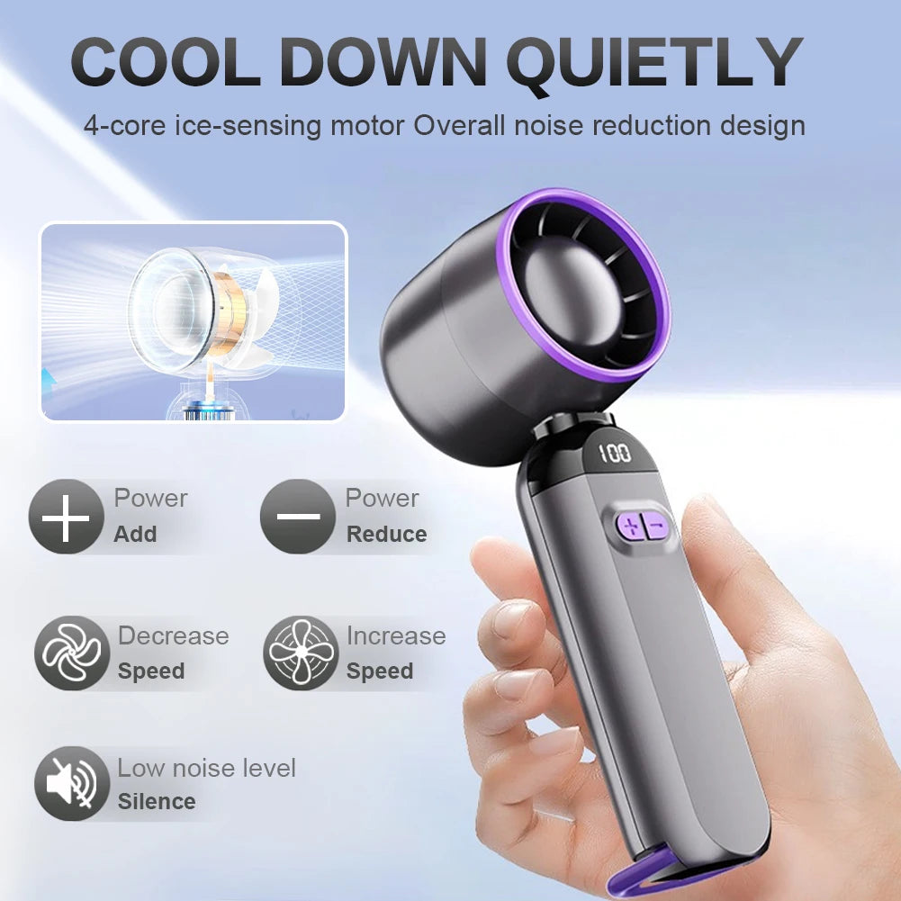 2025 Air Cooling Fan USB Charging LED Digital Display Portable Hand Fan Outdoor Travel Ice Refrigeration Small Electric Fan
