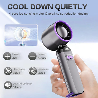 2025 Air Cooling Fan USB Charging LED Digital Display Portable Hand Fan Outdoor Travel Ice Refrigeration Small Electric Fan